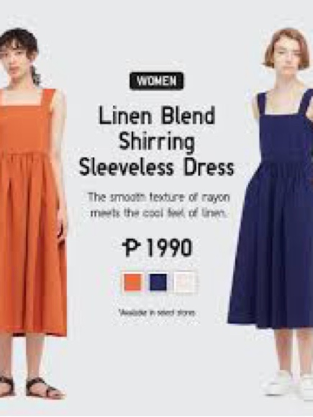 Uniqlo Navy Blue Linen Blend Shirring Sleeveless Midi Dress Medium VGUC - Picture 9 of 9